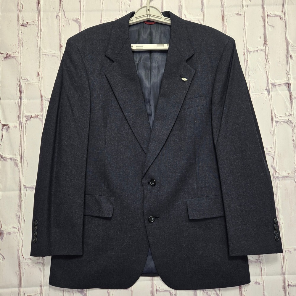 Hart Schaffner Marx Blazer Navy Blue Wool VTG 1989 Walkers Suit Jacket Mens 45R